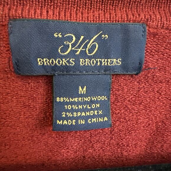 Brooks Brothers 346 Sweater Mens Size Medium M Wool Blend Red V-Neck Pullover - Picture 3 of 13
